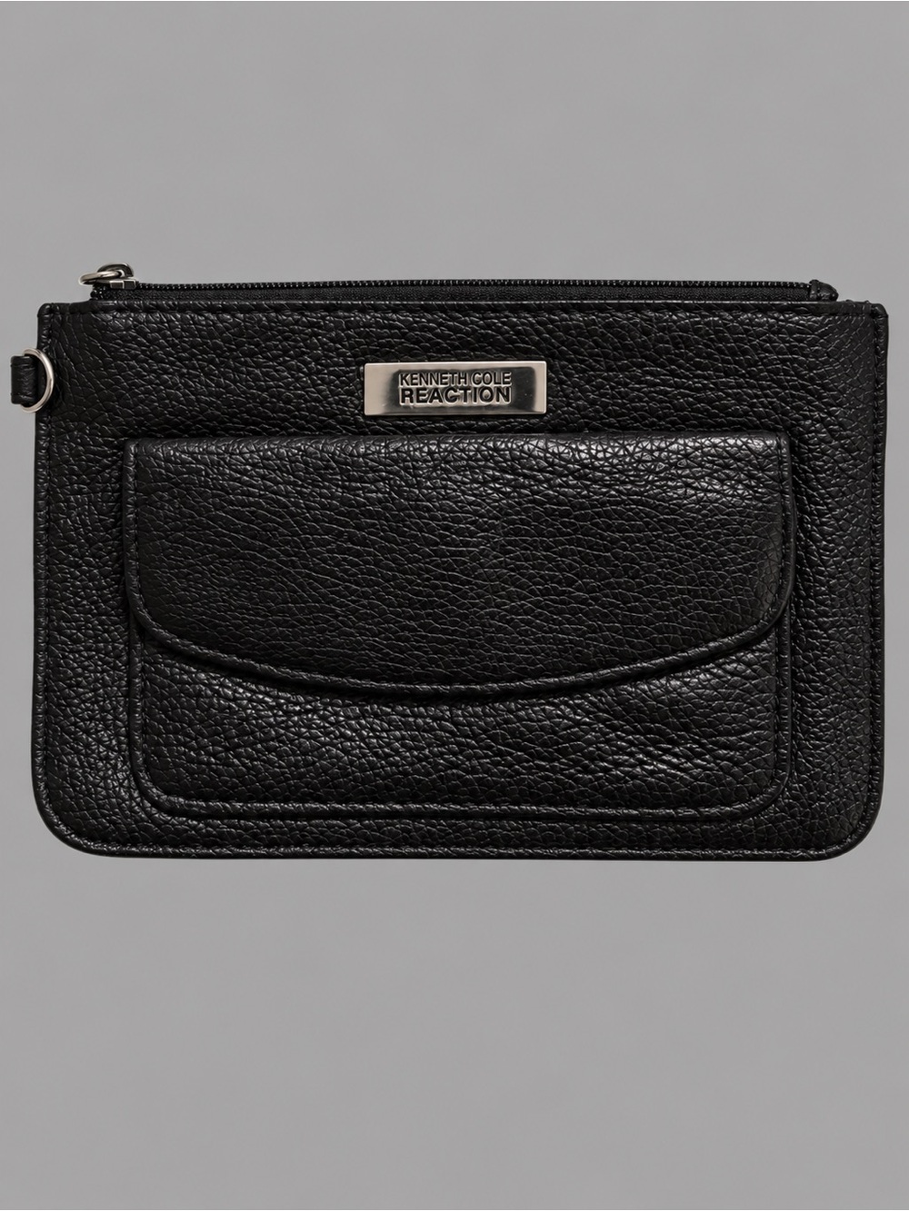Kenneth Cole Reaction Black Pebbled Leather Zip Wallet Pouch